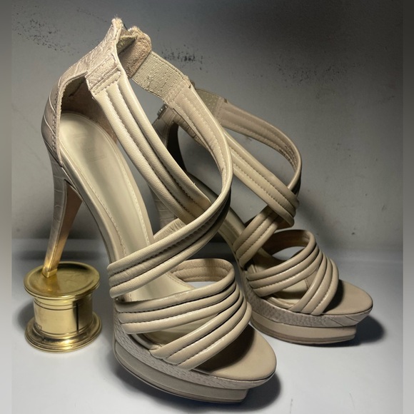 Herve Leger wome’s sandals strappy heels platform beige leather snakeakin sz 38 - Picture 3 of 12